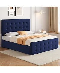 gaomon Queen Bed Frame with Headboard and 4 Storage Drawers, Platform Bed Frame Square Stitched Button Tufted