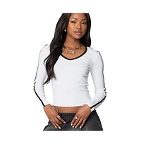 Edikted Womens Contrast V Neck Long Sleeve T Shirt