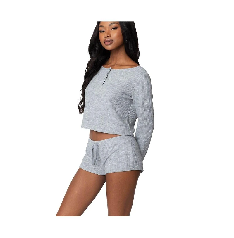Edikted Womens Teddy Waffle Shorts