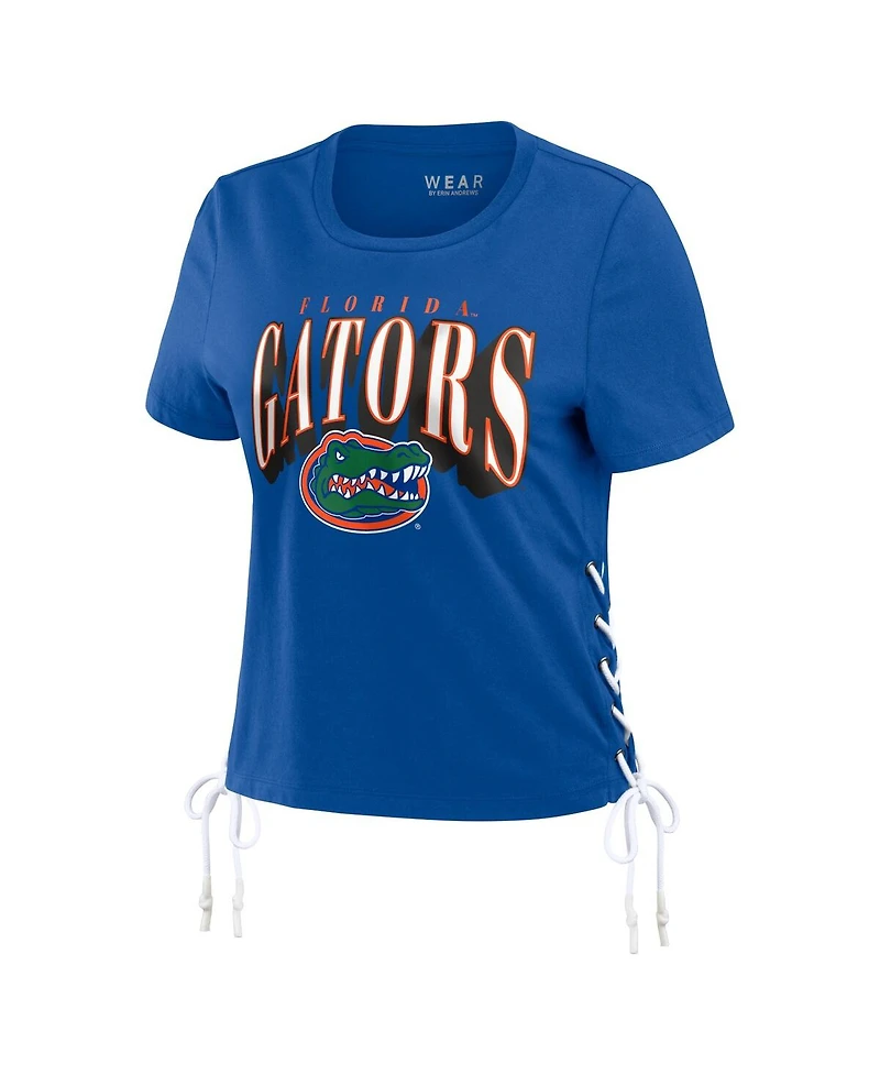 Wear by Erin Andrews Women's Royal Florida Gators Side Lace-Up Modest Crop T-Shirt