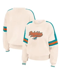 Wear by Erin Andrews Women's Cream Miami Dolphins Stripe Pullover Sweater