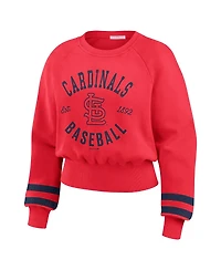 Wear by Erin Andrews Women's Red St. Louis Cardinals Vintage Washed Cropped Pullover Sweatshirt