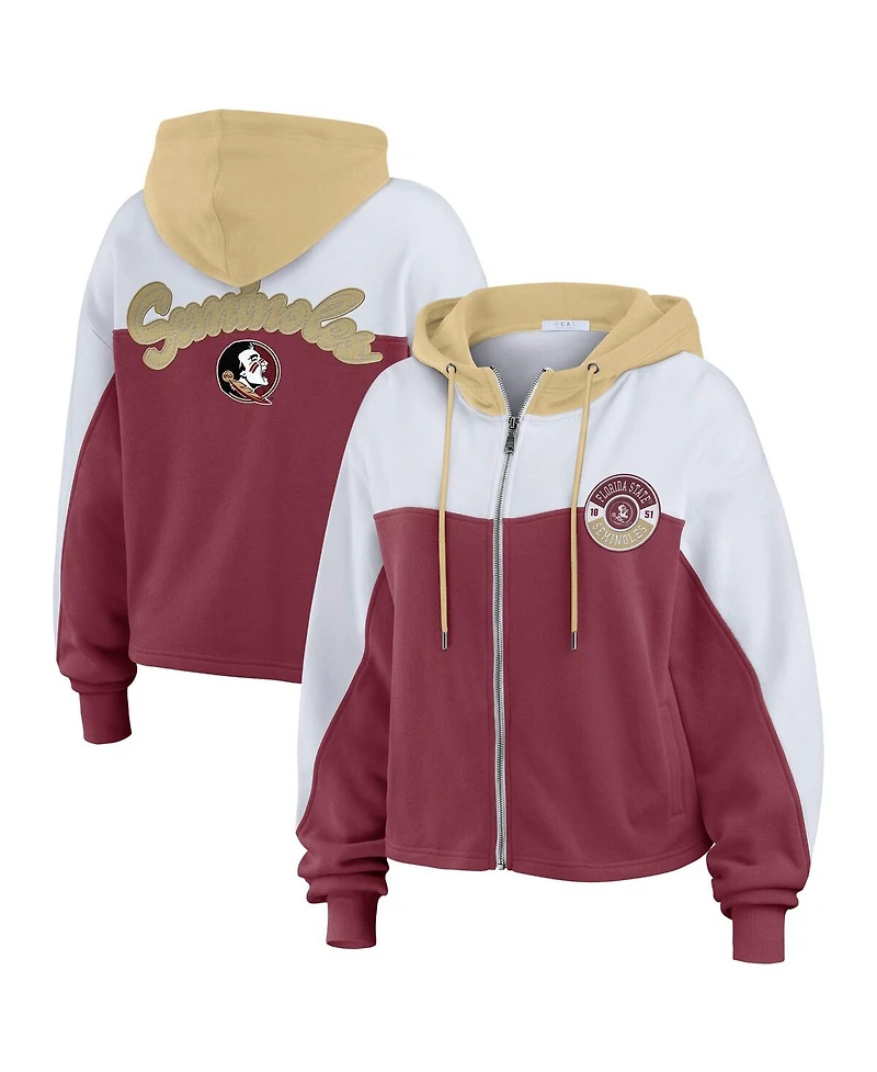 Wear by Erin Andrews Women's Garnet Florida State Seminoles Color-Block Full-Zip Hoodie