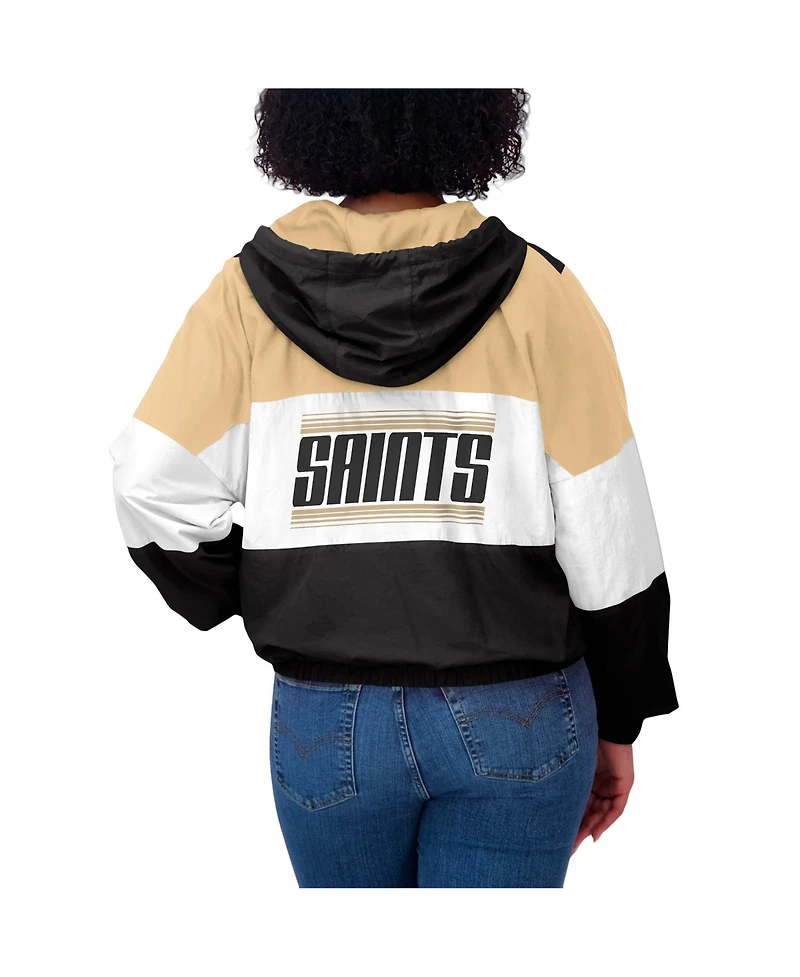 Wear by Erin Andrews Women's Black New Orleans Saints Color Block Full-zip Windbreaker Jacket