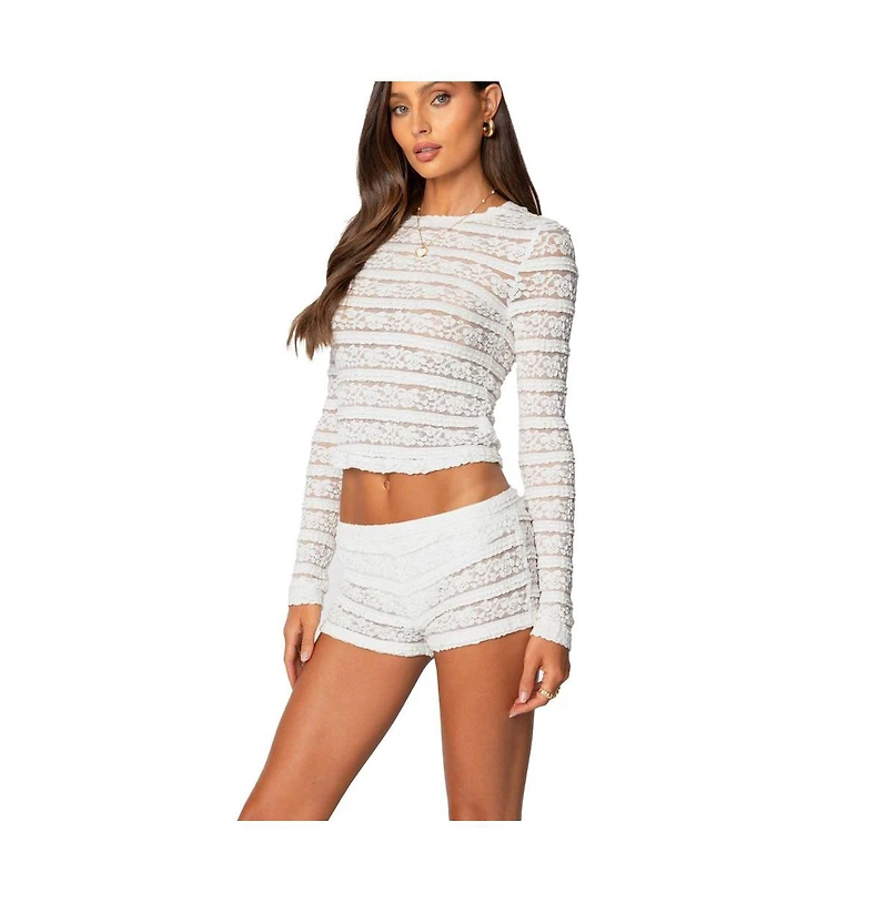 Edikted Womens Maisley Sheer Lace Top