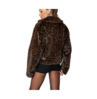 Edikted Womens Lady Leopard Faux Fur Jacket