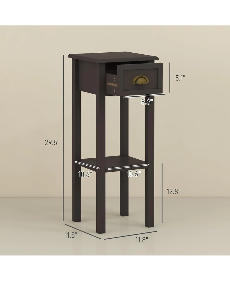 Homcom 2-Tier Side Table with Drawer Shelf for Living Room, Light