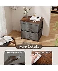 Gymax 2 Drawer Dresser Fabric Storage Organizer Nightstand Bedside Sofa Table Grey & Rustic Brown
