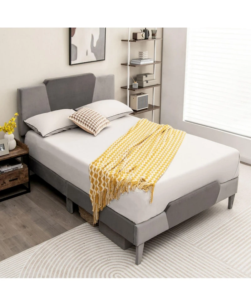 Sugift Full Velvet Upholstered Bed Frame with High Headboard