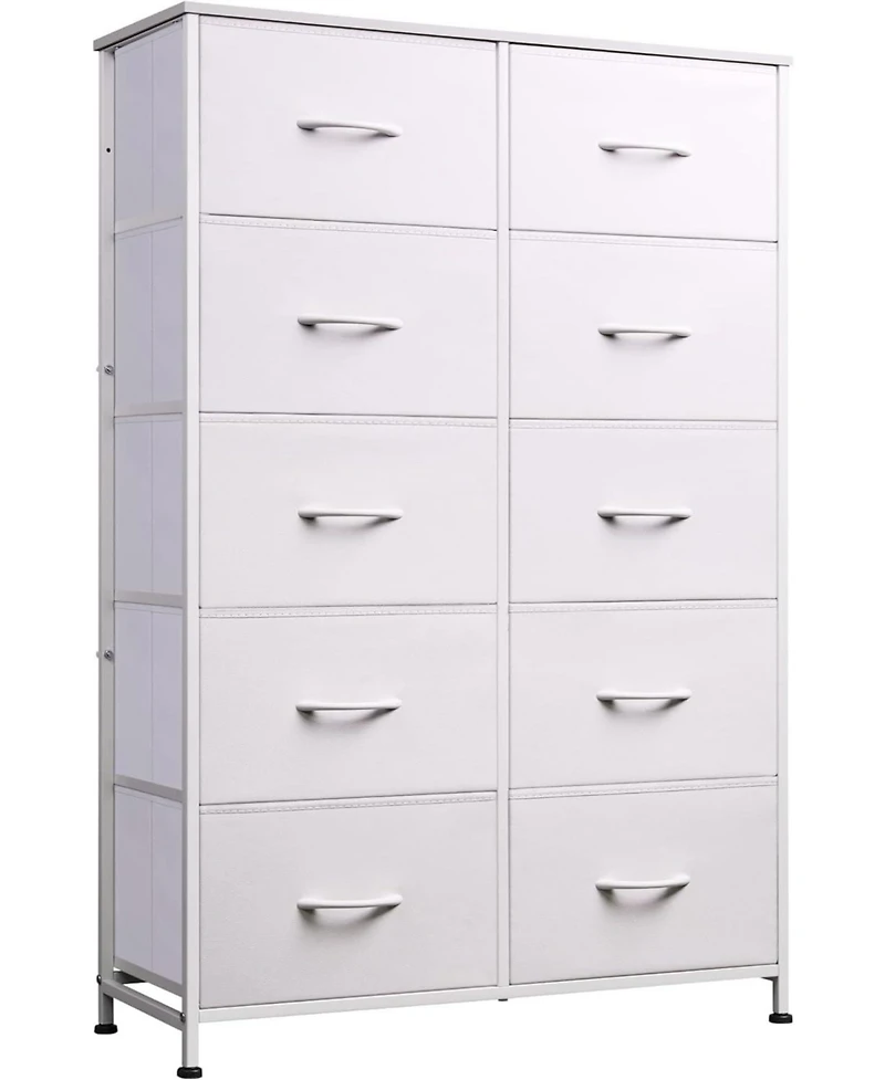 Wlive 10-Drawer Dresser Fabric Storage Tower for Bedroom Hallway Closets Tall Chest Organizer Unit with Textured Print Fabric Bins Steel Frame Wood To