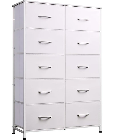Wlive 10-Drawer Dresser Fabric Storage Tower for Bedroom Hallway Closets Tall Chest Organizer Unit with Textured Print Fabric Bins Steel Frame Wood To