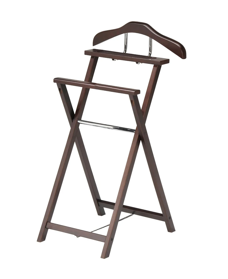 Kings Brand Furniture Kings Brand Furniture-Oliver Foldable Wood Suit Valet Rack Stand Organizer, Walnut