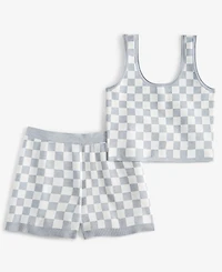 State of Day Women's Checkered Loungewear Bralette Short Set, Exclusively at Macy's