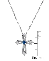 Blue Spinel (1/20 ct. t.w.) & Lab Grown White Sapphire (1-1/3 ct. t.w.) Open Cross 18" Pendant Necklace in Sterling Silver