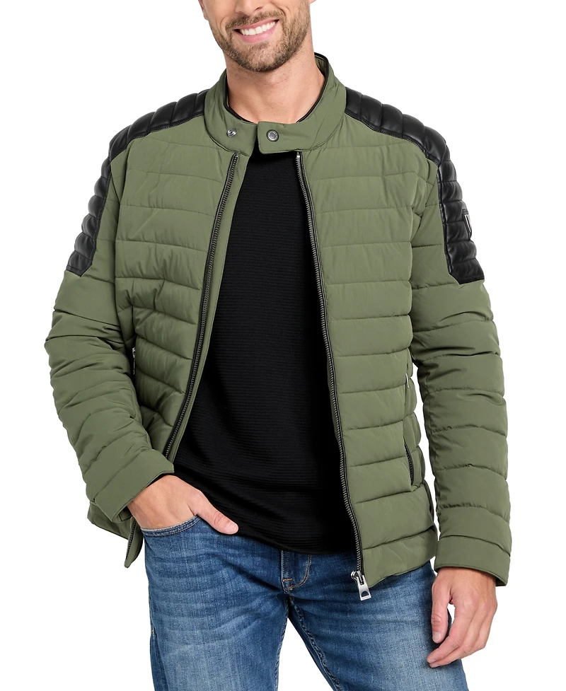 Guess Men's Lightweight Quilted Jacket with Moto Detail