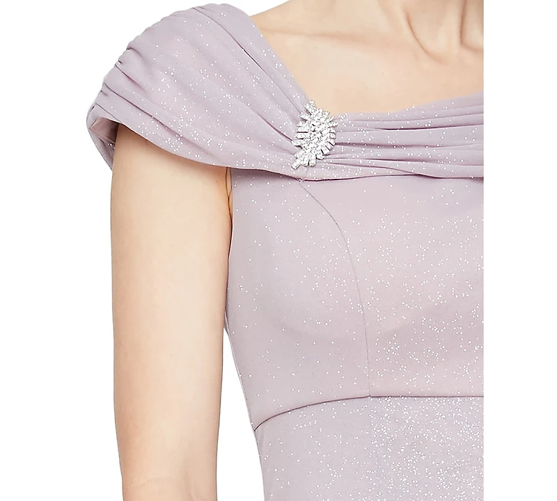 Alex Evenings Petite L-Neck Glitter-Mesh Long Dress