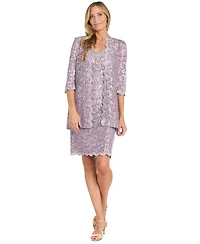 R & M Richards Women's 2 Pc. Sequin-Lace Scalloped Jacket Dress