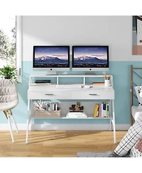 Tribesigns 47 inch Computer & Office Writing Desk with Storage Shelf,Drawers & Monitor Stand Riser for Home Office Use