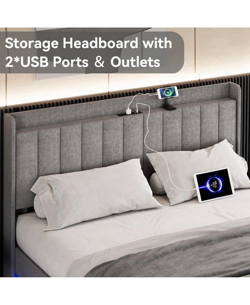 gaomon King Size Floating Bed Frame with Led Lights