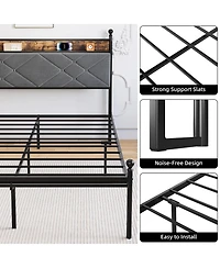 gaomon Bed Frame, Metal Canopy Platform Bed Frame with with Linen Storage Headboard Usb Ports & Outlet
