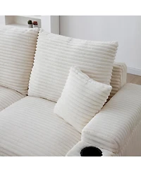 Streamdale Furniture Loveseat with Ottomans,Corduroy Fabric Modular Sectional Sofa,Comfy Deep Plush Couch with Ottomans and Two Pillows,for Small Spac