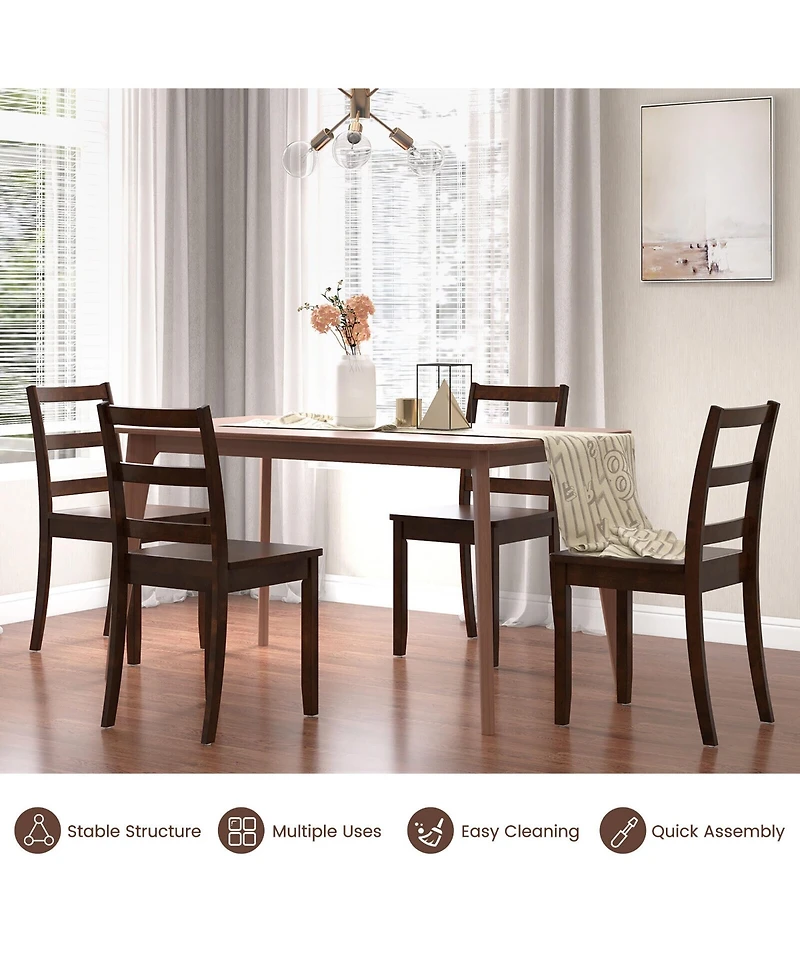 Gymax Set of 4 Dining Chairs Ladder Back Armless Side Chair w/ Solid Rubber Wood Legs