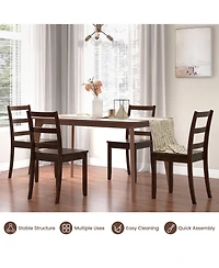 Gymax Set of 4 Dining Chairs Ladder Back Armless Side Chair w/ Solid Rubber Wood Legs