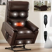 Brown Leatheraire Dual Motor Infinite Position Up to 350 Lbs Power Lift Recliner Chair with Power-Remote, Heat Massage and Heavy Duty Motion Mechanism