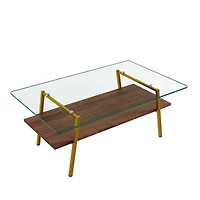 Coffee Table and End tables Set of 3, Tempered Glass Table with Mdf layer, Modern Tables for Living Room, Transparent Glass