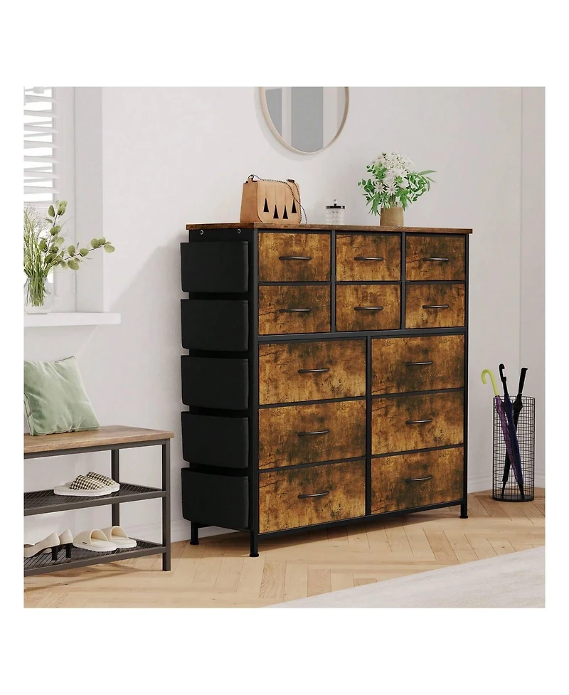 Dresser For Bedroom With 12 Drawer, Dressers & Chests Of Drawers For Hallway, Entryway, Storage Organizer Unit With Fabric, Sturdy Metal Frame, Wood T