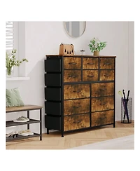 Dresser For Bedroom With 12 Drawer, Dressers & Chests Of Drawers For Hallway, Entryway, Storage Organizer Unit With Fabric, Sturdy Metal Frame, Wood T