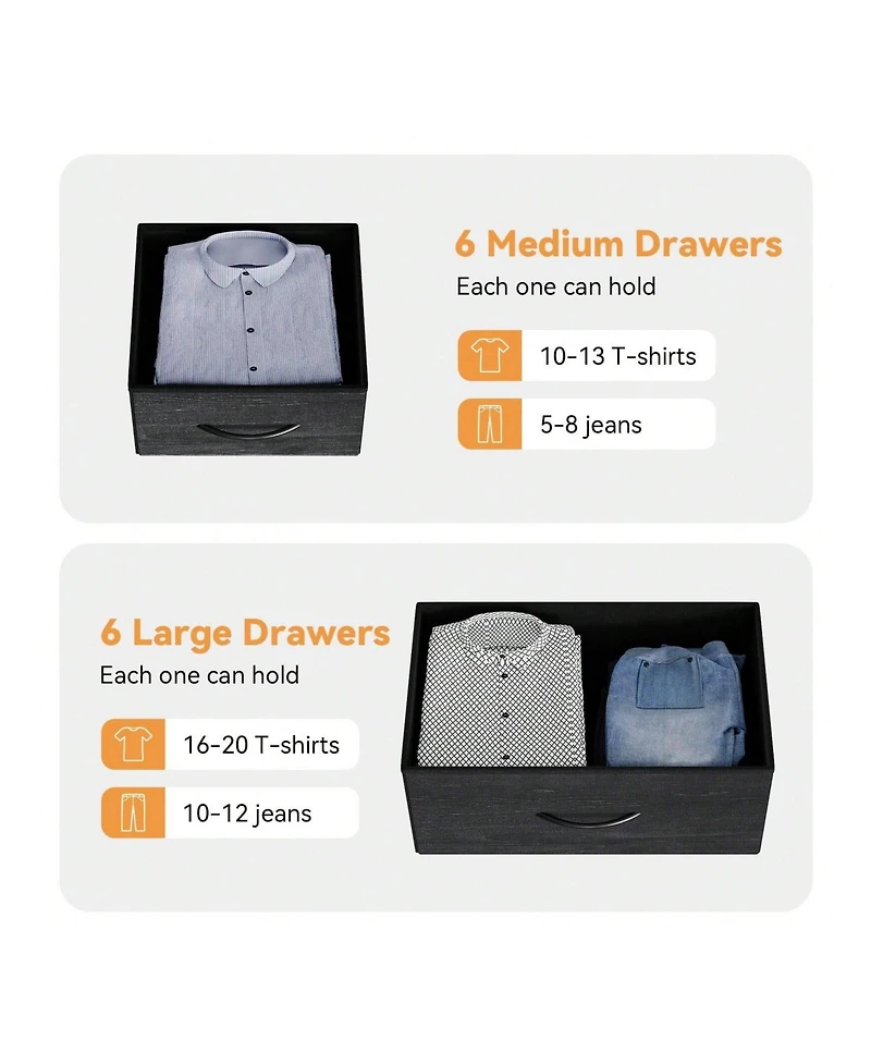 Dresser For Bedroom With 12 Drawer, Dressers & Chests Of Drawers For Hallway, Entryway, Storage Organizer Unit With Fabric, Sturdy Metal Frame
