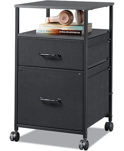 2 Drawer Mobile File Cabinet, Rolling Printer Stand with Open Storage Shelf, Fabric Vertical Filing Cabinet fits A4 or Letter Size for Home Office