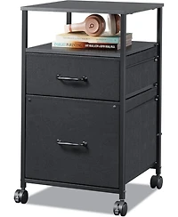2 Drawer Mobile File Cabinet, Rolling Printer Stand with Open Storage Shelf, Fabric Vertical Filing Cabinet fits A4 or Letter Size for Home Office