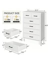 Dresser For Bedroom, 6 Drawer Dresser With Metal Handles, White Chest Of Drawers Closet Organizers And Storage Clothes, Wood Drawer Dresser For Closet