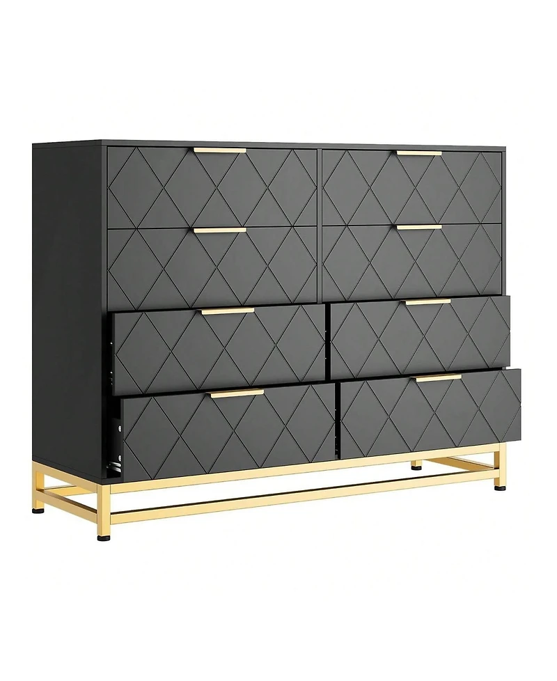 gaomon 8 Drawer Dresser For Bedroom With Deep Drawers, Wide Chest Of Drawers Metal Handles, Large Floor Wood Storage Modern