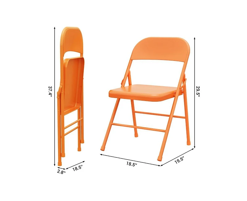 Dining Chairs Set of 4, Foldable Dining Chairs with Metal Frame Hold Up to 350 Pounds, Portable Orange Kitchen Chair Suitable for Dining Room, Living