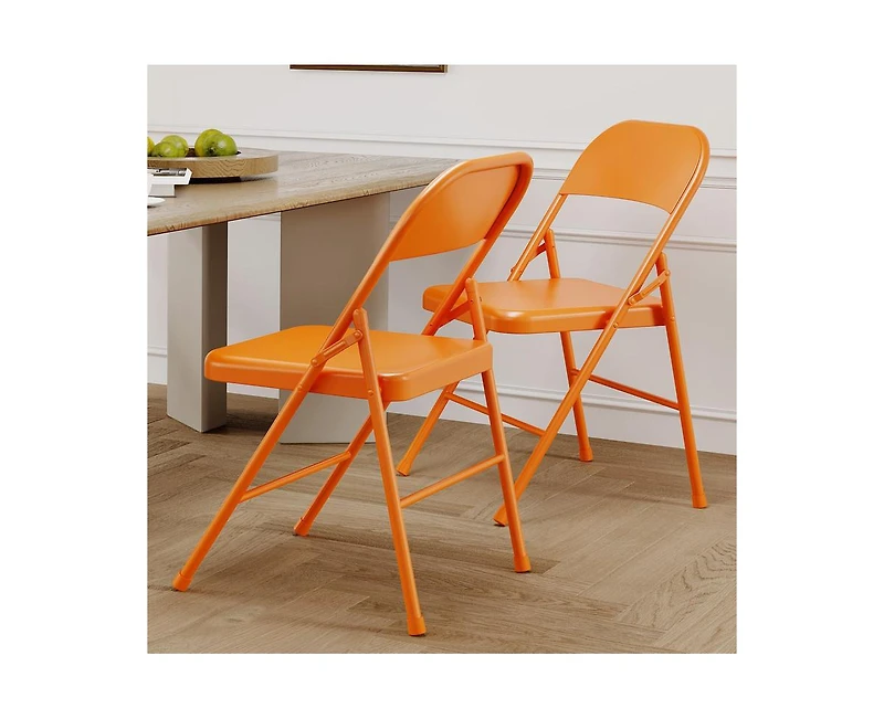 Dining Chairs Set of 4, Foldable Dining Chairs with Metal Frame Hold Up to 350 Pounds, Portable Orange Kitchen Chair Suitable for Dining Room, Living