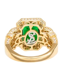 Suzy Levian Yellow Sterling Silver Emerald-Cut and White Cubic Zirconia Pave Ring