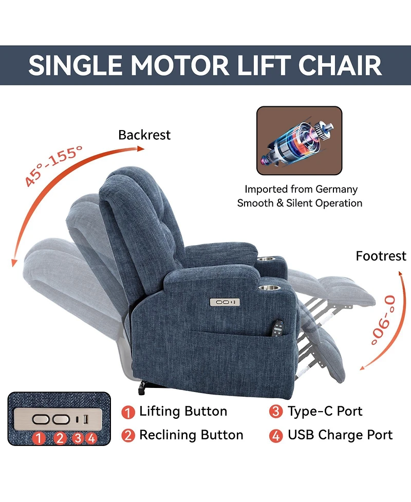 Streamdale Power Lift Recliner with Massage, Heat, and Usb Ports