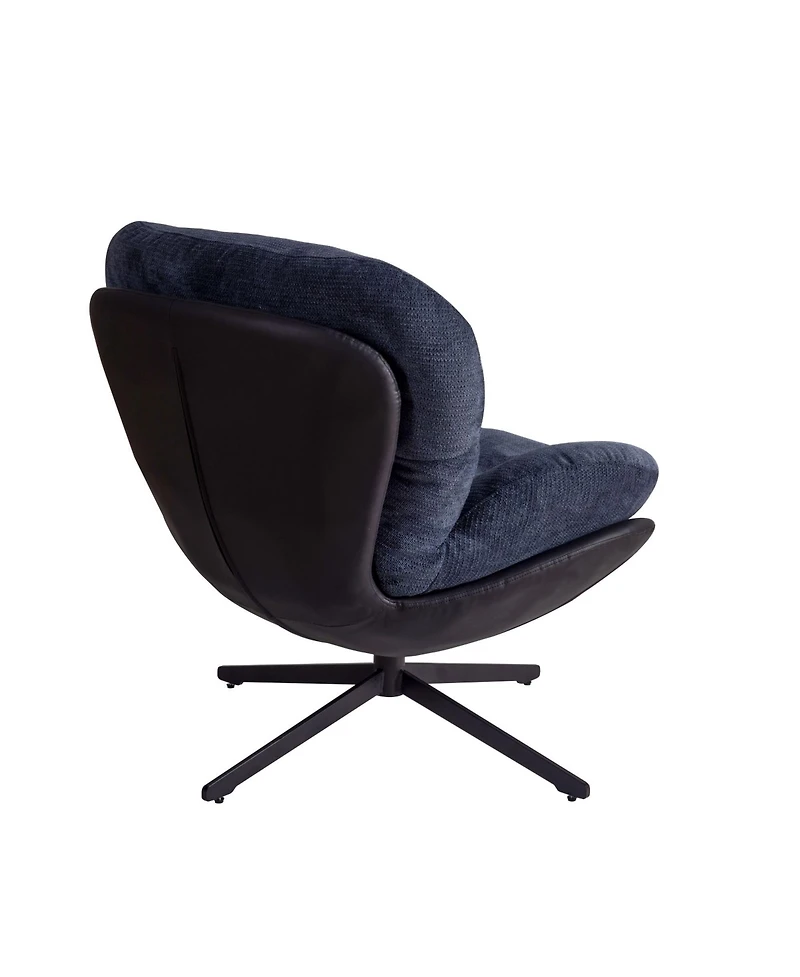 360° Swivel Accent Chair, Modern Chenille Lounge Chair with Faux Leather and Black Metal Base Frame, Comfortable Reading Chair for Small Spaces,