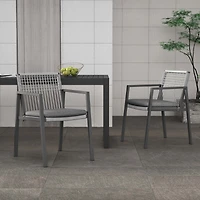 Streamdale Furniture Outdoor Dining Set, Aluminum Dining Chair Set of 6 with Rope + Aluminum Dining Table, Gray+Black