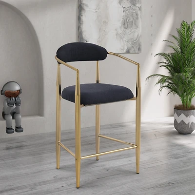 Streamdale Furniture Modern Boucle Bar Stools Set of 2 Modern Upholstered Bar Height Barstools Vintage High Island Chairs with Metal Frame/Back/Arms f