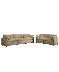 Streamdale Furniture Modern Fabric Living Room Sofa Two Piece Set, Two 2-Seater Sofas with 8 Cushion Upholstery Large Deep Seat Recliner, Tan Corduroy