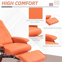 Faux Leather Manual Recliner, Adjustable Swivel Lounge Chair with Footrest, Armrest and Wrapped Wood Base for Living Room, Orange