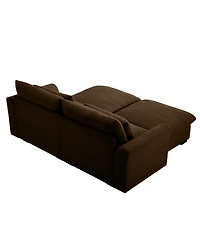 Streamdale Furniture Corduroy Two-Seater Sofa with 2 Storage Footrest, 2 Seater Sectional deep seat sofa,Comfy Couches for Living Room, Brown Sofa