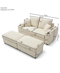 Streamdale Corduroy Modular Loveseat with Ottomans and Pillows