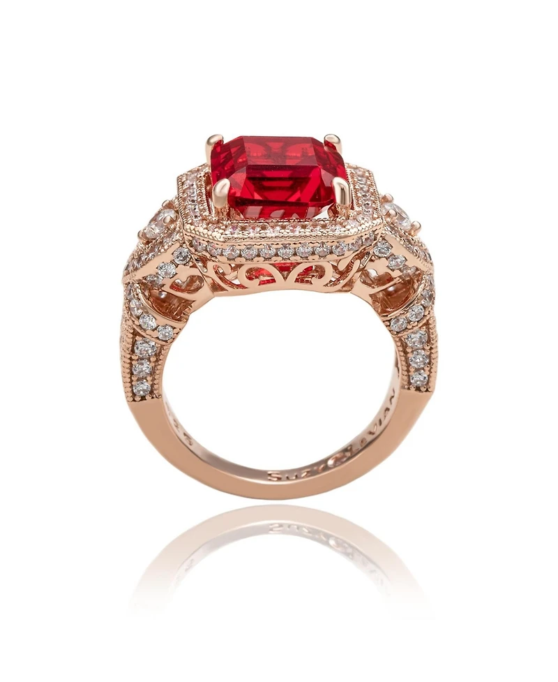Suzy Levian Sterling Silver Asscher Cut Cubic Zirconia French Filigree Ring