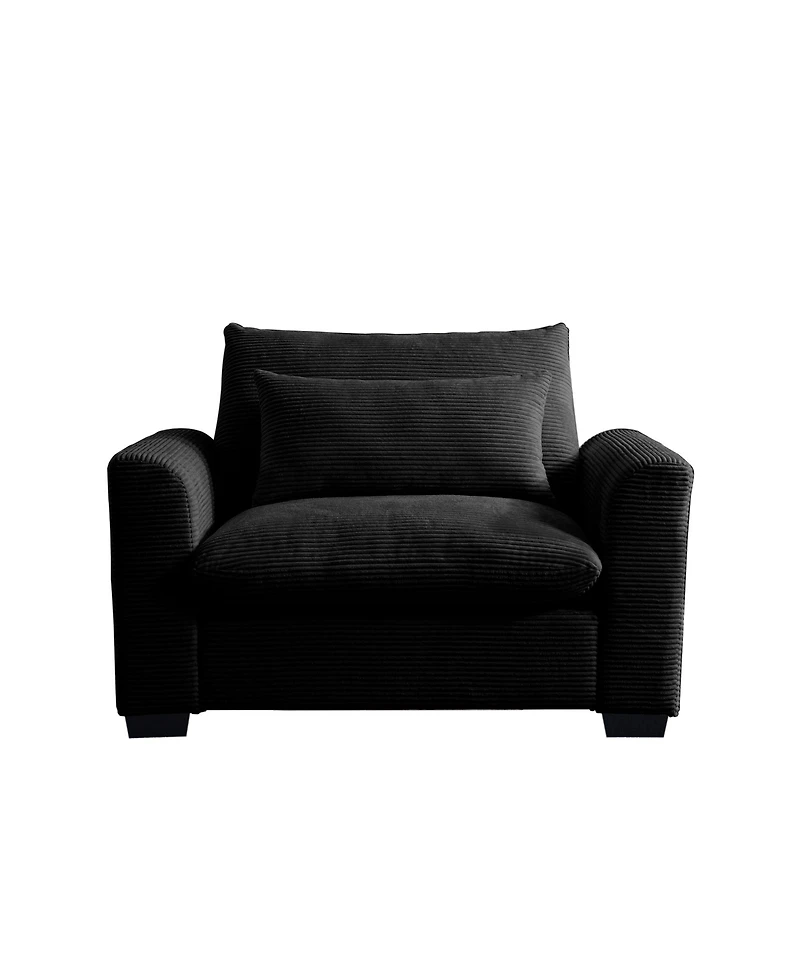 Streamdale Furniture Black Corduroy Deep Seat Single Sofa Accent Chair,Deep Seat Couch with Waist Pillow for Living Room/Apartment/Office