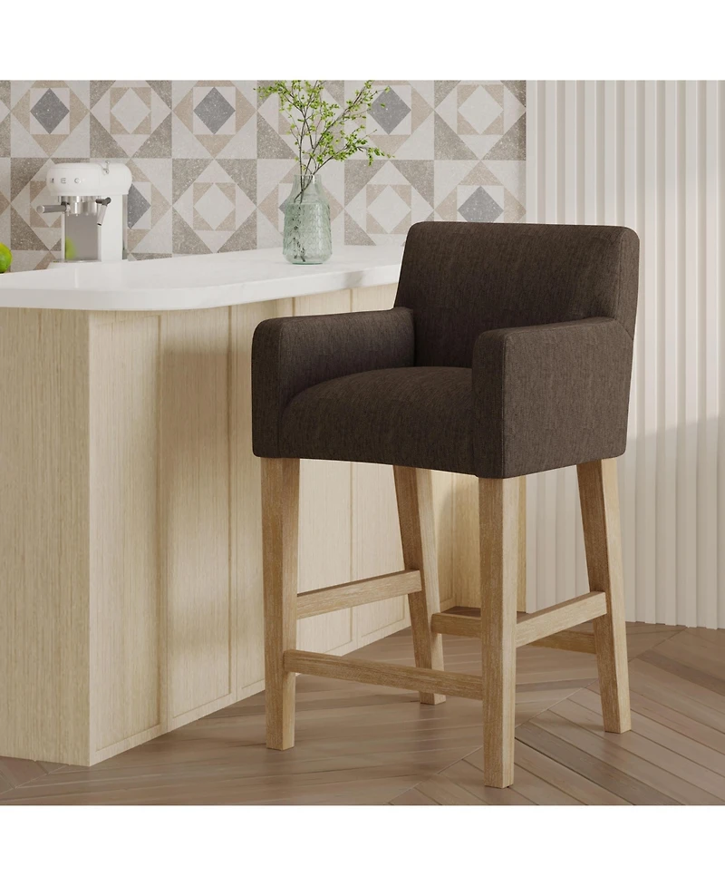 26-Inch Upholstered Counter Height Bar Stool with Wood Legs, Accent Chair for Kitchen or Living Room (1PK)-The Pop Home